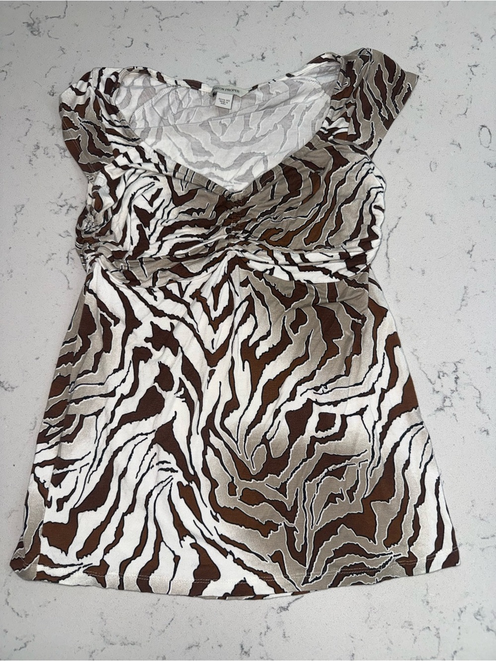 Boston Proper Brown & White Zebra-Print Tunic Top